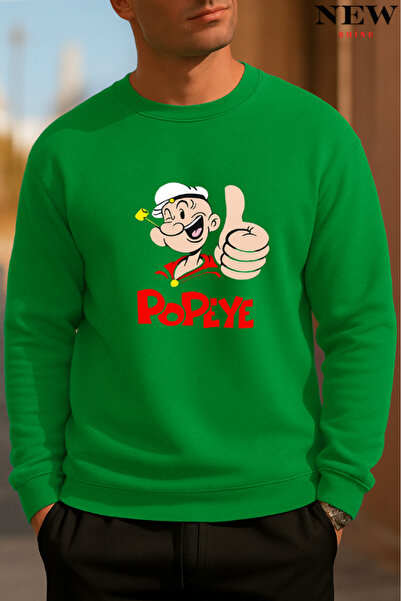 New Shine Popeye Printed Crew Neck Sweatshirt