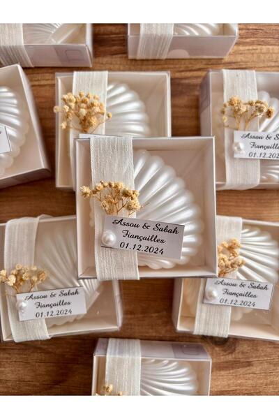 aralmini 10 adet Kutulu İstiridye mum, Fiyonk Süslemeli Hediyelik Düğün Söz N...