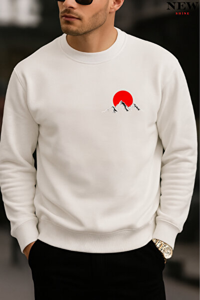 New Shine سويت شيرت برقبة دائرية مطبوع عليه الجبل الأحمر