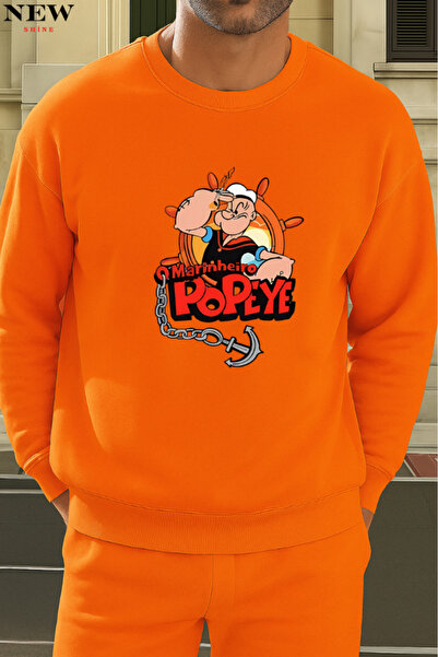 New Shine Popeye Printed Crew Neck Sweatshirt