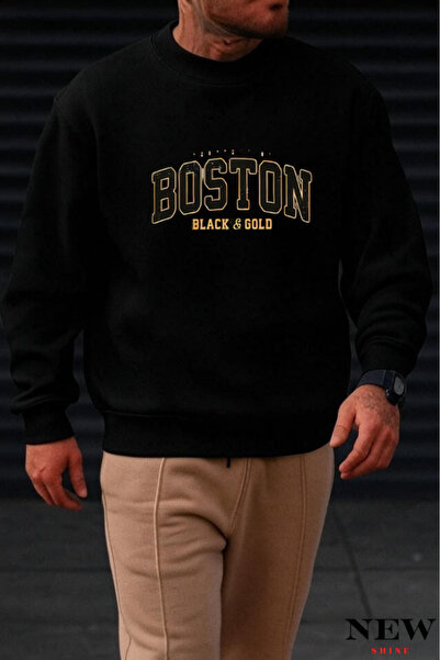 New Shine Hanorac cu gât rotund cu imprimeu Boston