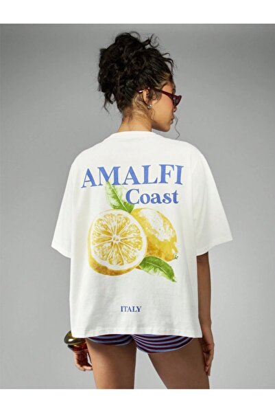 Kaptins Women's White T-Shirt Italian Lemon Printed T-Shirt