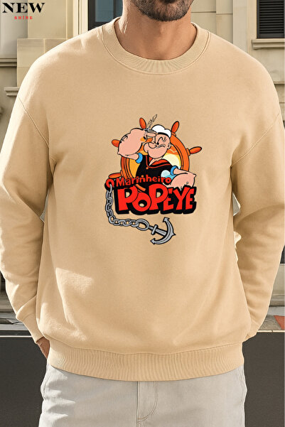 New Shine Popeye Printed Crew Neck Sweatshirt
