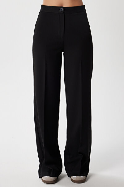 Ritnice Women's Tina Tok Textured Buttoned Black Palazzo Pants 5156