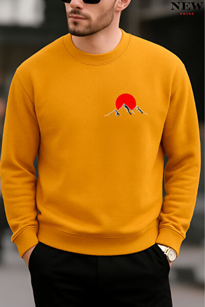 New Shine سويت شيرت برقبة دائرية مطبوع عليه الجبل الأحمر