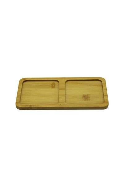 Go İthalat Rectangular - 2 Compartments - 10X19.5Cm Wooden Bamboo Oil Bowl with Base (5273)