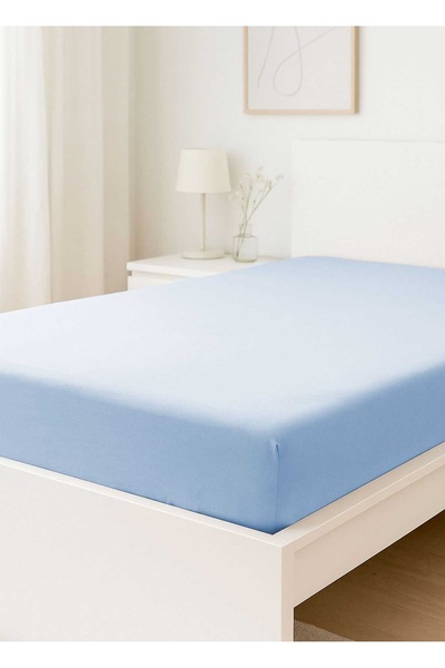merland benvecocuk Double Plain Combed Cotton & # 37;100 Cotton Fitted Sheet 180X200 Newsheet Blue