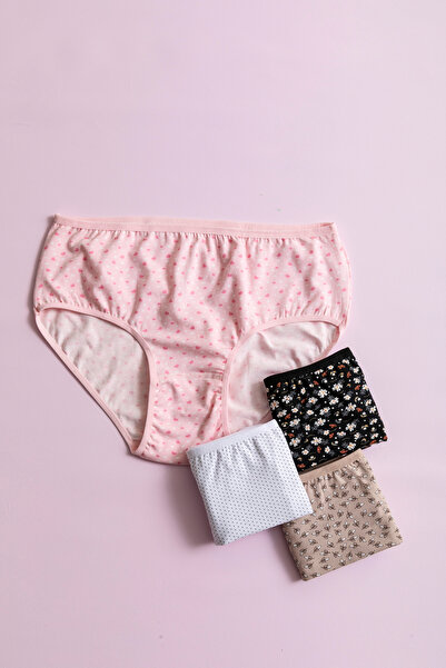 SATENIA LINGERIE Women's Patterned Lycra Cotton High Waist Bato Panties 4 Pack