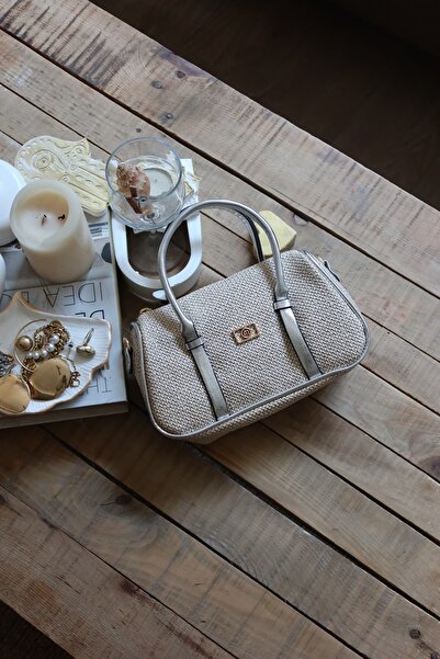 Moom Bag Γυναικεία τσάντα ώμου καθημερινής χρήσης με διπλή λωρίδα από ψάθινη υφή