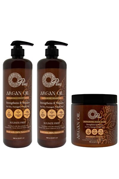 Oplus مجموعة علاج شعر بالارجان شامبو 1000مل بلسم 1000مل وحمام زيت 500مل للبروتين والكيراتين