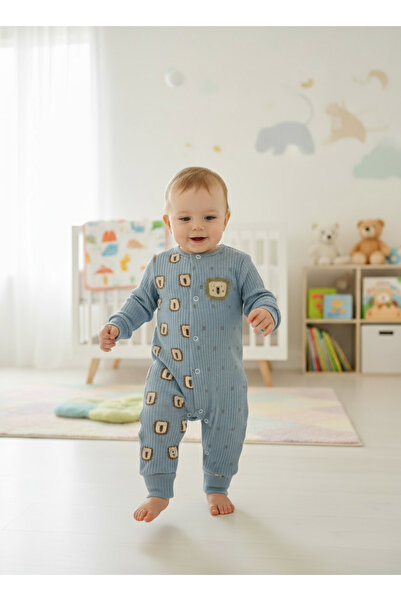 Lindakids Fitilli kumaş % 100 Pamuk Çıt Çıt Kapamalı Mevsimlik Bebek Tulum