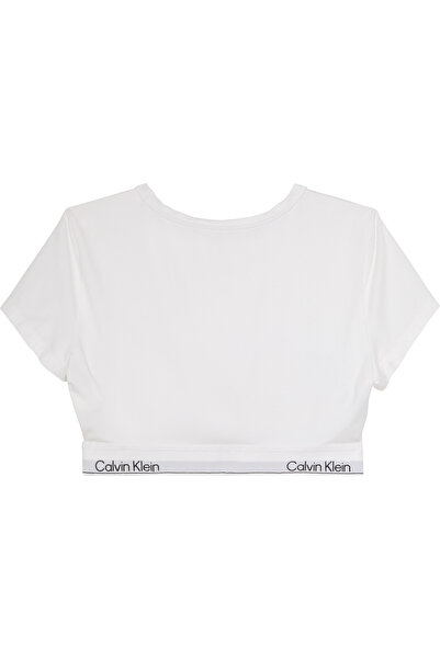 Calvin Klein Kadın Marka Logolu Beyaz Elastik Bantlı Beyaz T-Shirt LV00QF8495 100