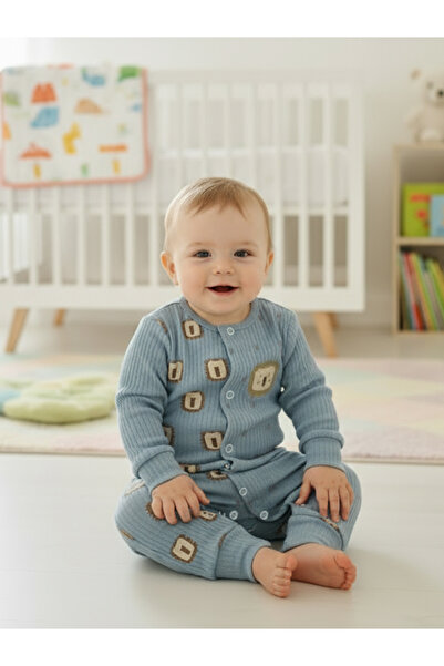 Lindakids Fitilli kumaş % 100 Pamuk Çıt Çıt Kapamalı Mevsimlik Bebek Tulum