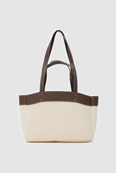 Vina Bag حقيبة يد وكتف من القماش البني بتفاصيل مميزة