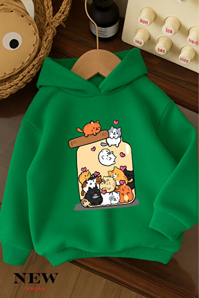 New Shine Детска суитшърт с качулка и принт на коте