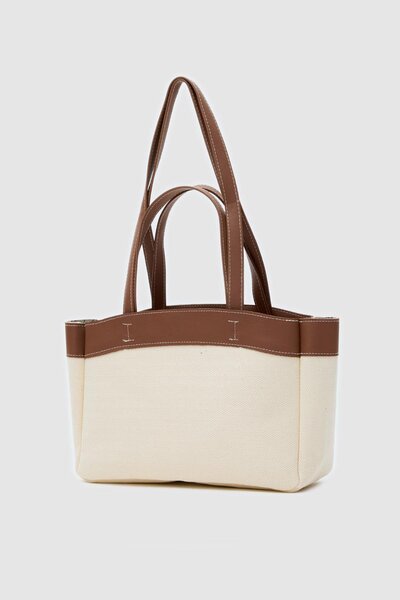 Vina Bag حقيبة يد وكتف من القماش بتفاصيل تان