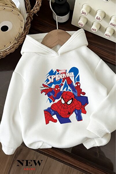 New Shine Spider-Man Printed Children's Hooded Sweatshirt