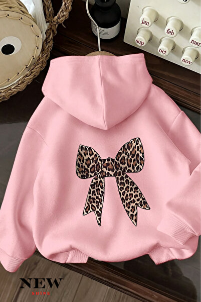 New Shine Hanorac cu glugă pentru copii cu imprimeu cu panglică