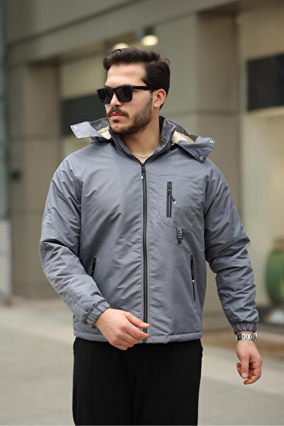 FLUEND MODA Jachetă de blană cu glugă detașabilă pentru bărbați