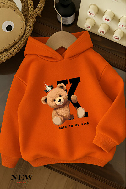 New Shine Teddy Bear Printed Children's Hooded Sweatshirt