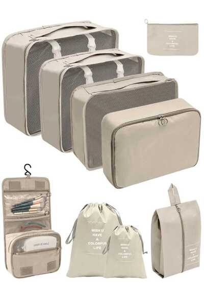 Fstyle 9-Piece Beige Luggage Organizer Set