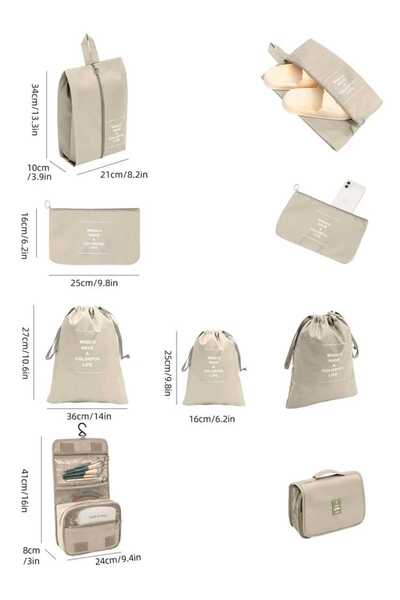 Fstyle 9-Piece Beige Luggage Organizer Set