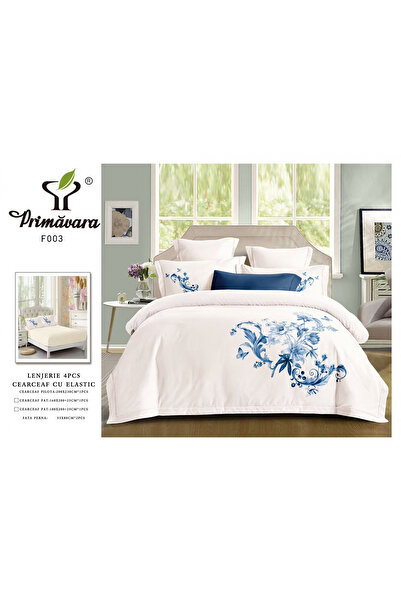 FIONNA.RO Lenjerie Din Bumbac Tip Finet Premium Cu Elastic - Crem Cu Flori