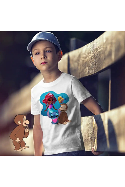OEM Kids Boys' T-Shirt Curious George Ariel Stitch Monkey Cartoons