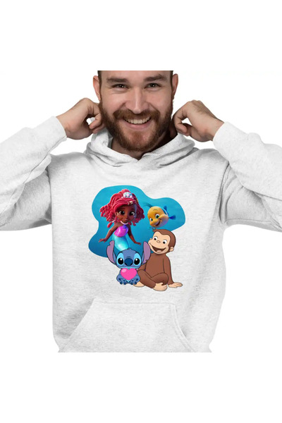 OEM Men's Sweatshirt Curious George Ariel Stitch Monkey Cartoon
