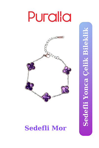 Puralia Sedefli Mor Yonca Çelik Bileklik