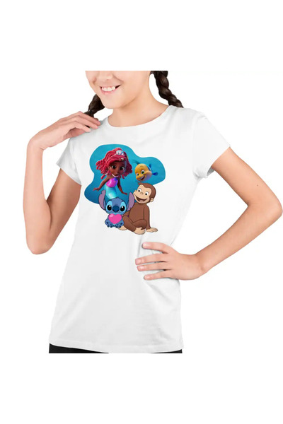 OEM Kids Girls' T-Shirt Curious George Ariel Stitch Monkey Cartoon
