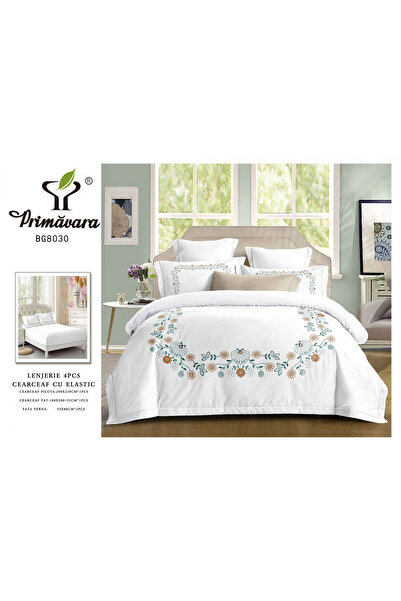 FIONNA.RO Lenjerie Din Bumbac Tip Finet Premium Cu Elastic - Royal Cu Floricele