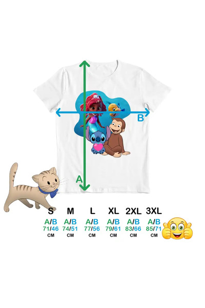 OEM Men's T-Shirt Curious George Ariel Stitch Monkey Cartoon