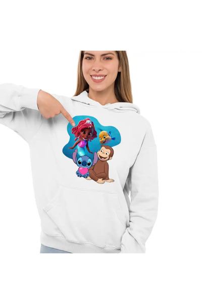 OEM Women's Sweatshirt Curious George Ariel Stitch Monkey Cartoons