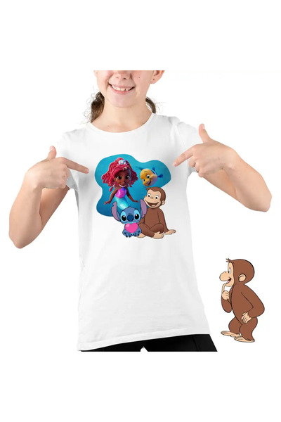 OEM Kids Girls' T-Shirt Curious George Ariel Stitch Monkey Cartoon