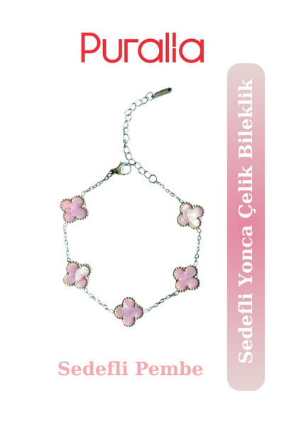 Puralia Sedefli Pembe Yonca Çelik Bileklik