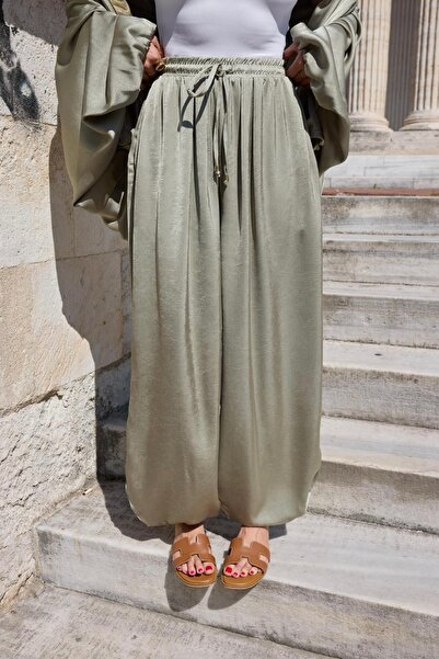 Suziş بنطلون شالوار من الساتان مع حزام مطاطي عند الخصر 51199