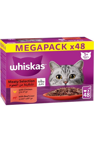 Whiskas Meaty Selection in Gravy Wet Cat Food Mega Pack of 40+8, 80g