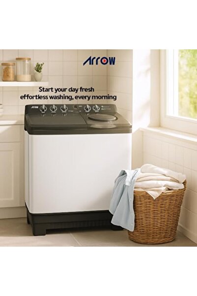 ARROW غسالة ملابس نصف أوتوماتيكية بحوضين، تركيب سريع وسهل، سعة 14 كجم، لون رمادي غامق RO-15TTB