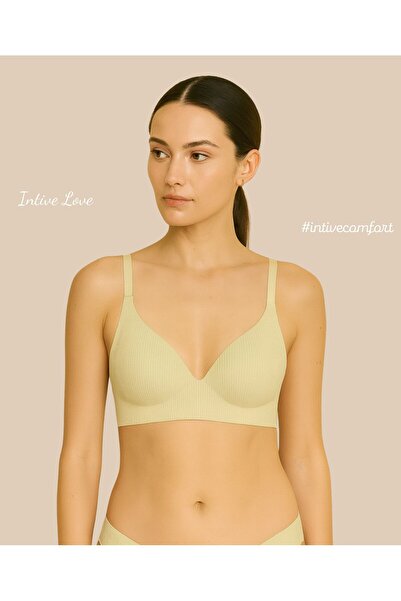 İntive Lingerie SoftEase cu decolteu în V, fără sârmă, fără cusături, tăiat cu laser, confortabil, din țesătură moale, cu închidere cu fermoar.