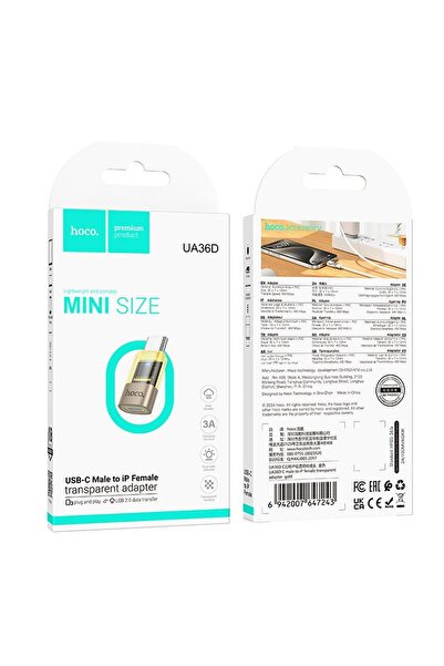 REDz Accessories Προσαρμογέας USB C σε Lightning, Hoco UA36D, Διαφανής Χρυσός