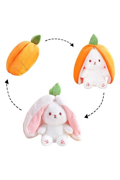 OEM Jucărie de pluș reversibilă, Iepuraș Morcovel, alb/portocaliu, 40 cm