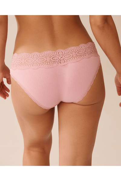 La Vie en Rose Lace Trim Ribbed Bikini Panty