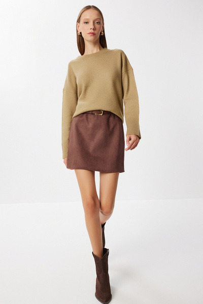 Lovelyİstanbul Mini Suede Skirt Lmc0075 Brown