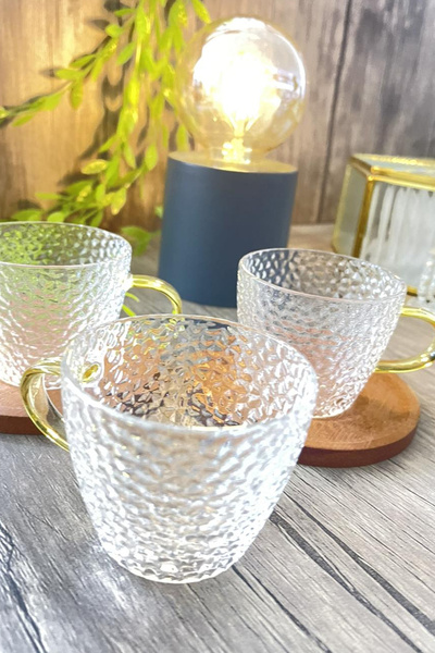 Home Aurina Set of 6 Glass Tea Coffee Espresso Cups with Handles 110 ml