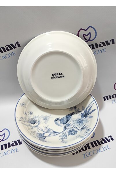 Güral Porcelain Bird 6 Pieces 17 cm Small Deep Dish Plate (1 Piece Napoli Knife as a Gift)