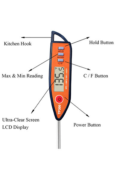 Poro Online Digital food thermometer PO 16, With Probe, Automatic Shutoff, Hold Function, -50°C ~ +300°C