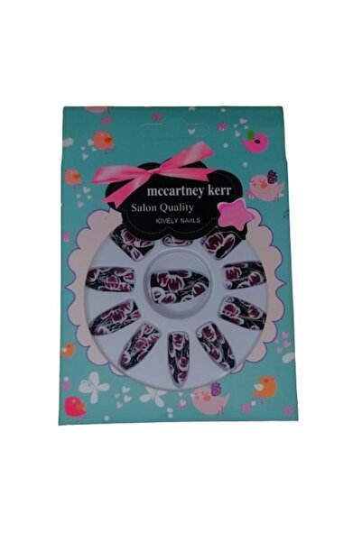 MccartneyKerr Set 12 unghii false McCartney Kerr, negru visiniu alb, abstract