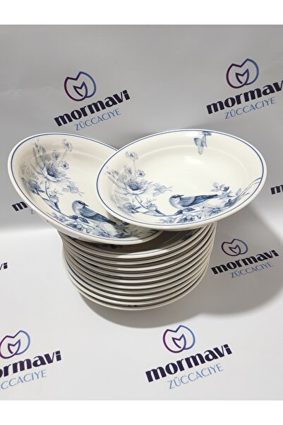 Güral Porcelain Bird 12 Pieces 17 cm Small Deep Plate (1 Piece Napoli Knife as a Gift)