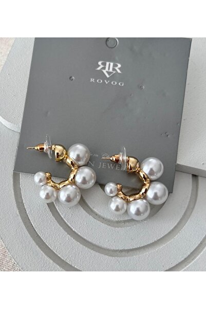 julee.co İncili Görünümlü Yuvarlak Gold Küpe(3x2,5cm)